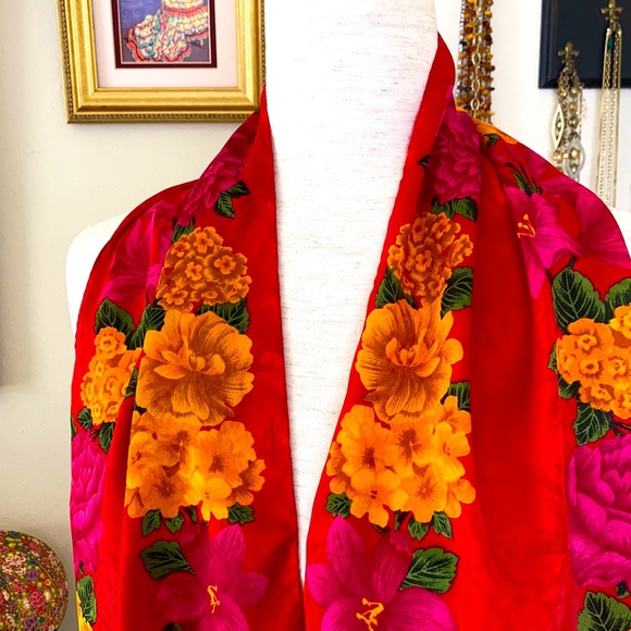 Vintage 80s Liz Claiborne Floral Scarf - Picture 2 of 5